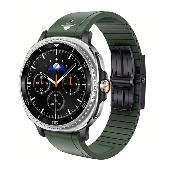 The Shark — Fine Watchmaking Grade FKM Samsung Galaxy Watch Band — Grün – Schließe Schwarz / Galaxy Watch8 40mm/44mm