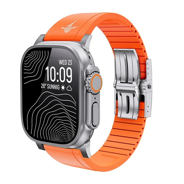 The Shark — Fine Watchmaking Grade FKM Apple Watch Band — Pomarańczowy – srebrna klamra / 42mm/41mm/40mm