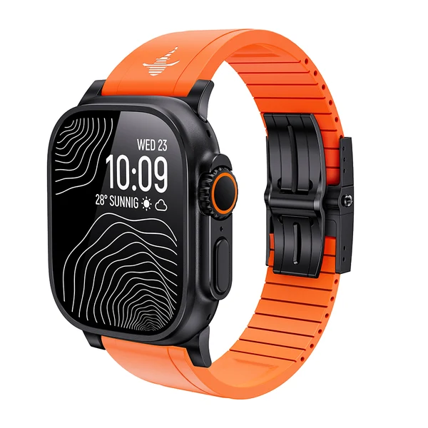 The Shark — Fine Watchmaking Grade FKM Apple Watch Band — Pomarańczowy – czarna klamra / 42mm/41mm/40mm
