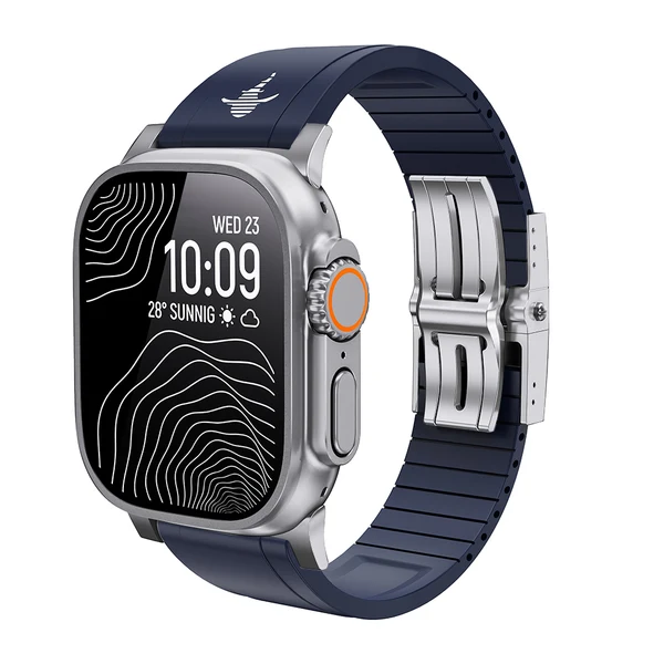 The Shark — Fine Watchmaking Grade FKM Apple Watch Band — Niebieski – srebrna klamra / 42mm/41mm/40mm