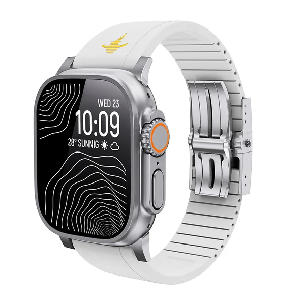 The Shark — Fine Watchmaking Grade FKM Apple Watch Band — Biały – srebrna klamra / 42mm/41mm/40mm