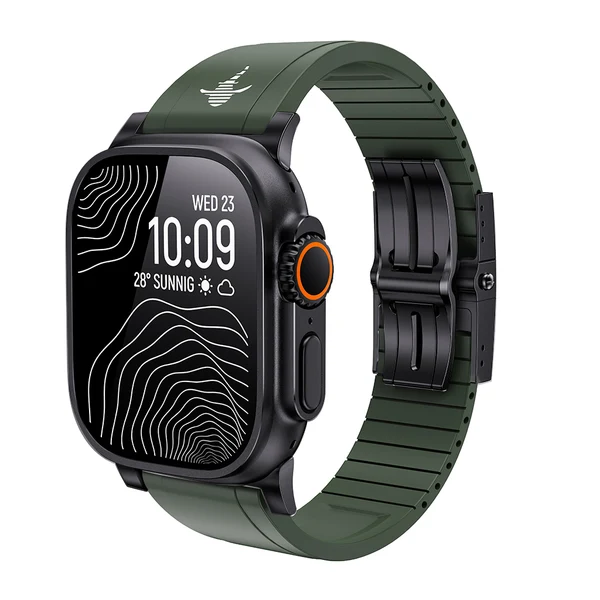 The Shark — Fine Watchmaking Grade FKM Apple Watch Band — Zielony – czarna klamra / 42mm/41mm/40mm
