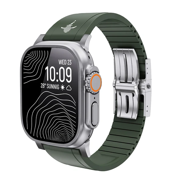 The Shark — Fine Watchmaking Grade FKM Apple Watch Band — Zielony – srebrna klamra / 42mm/41mm/40mm