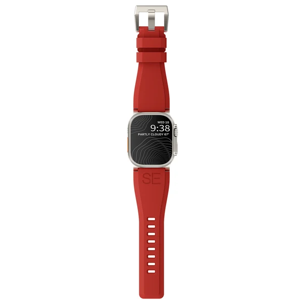 Ultra-Wide Sports Band For Apple Watch Ultra — Rot – Schließe Silber / 49mm