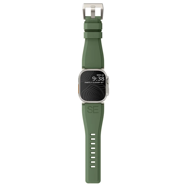Ultra-Wide Sports Band For Apple Watch Ultra — Grün – Schließe Silber / 49mm