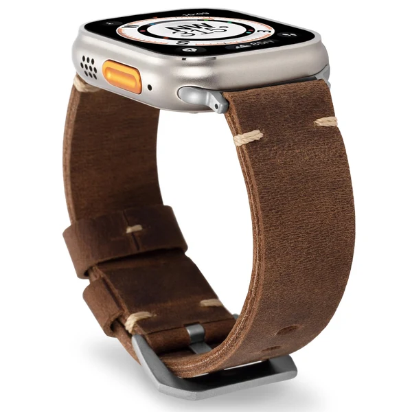 Vintage Leather Band For Apple Watch — Brązowy / Srebrny / 40mm/41mm/42mm