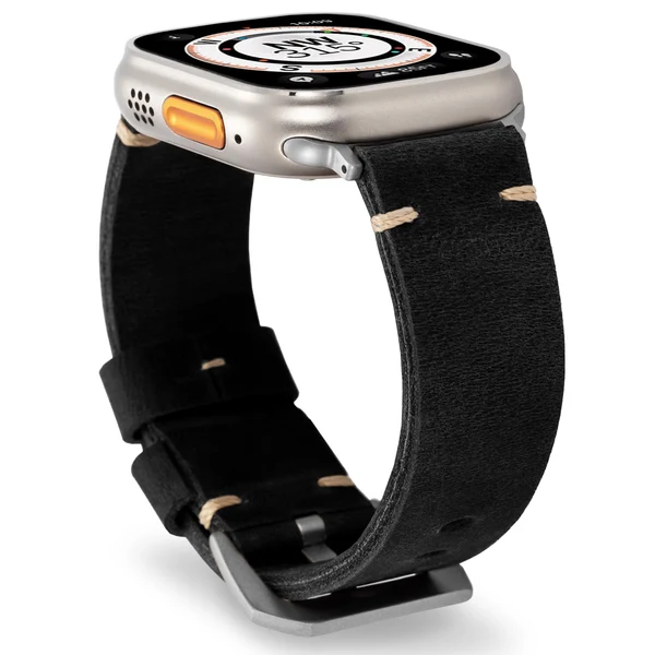 Vintage Leather Band For Apple Watch — Czarny / Srebrny / 40mm/41mm/42mm
