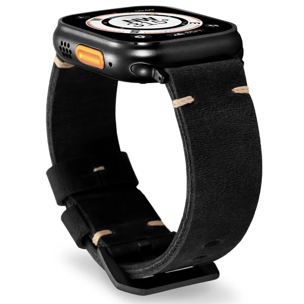 Vintage Leather Band For Apple Watch — Czarny / Czarny / 40mm/41mm/42mm