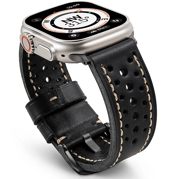 Vintage Racing Leather Band For Apple Watch — Noir / Noir / 40mm/41mm/42mm
