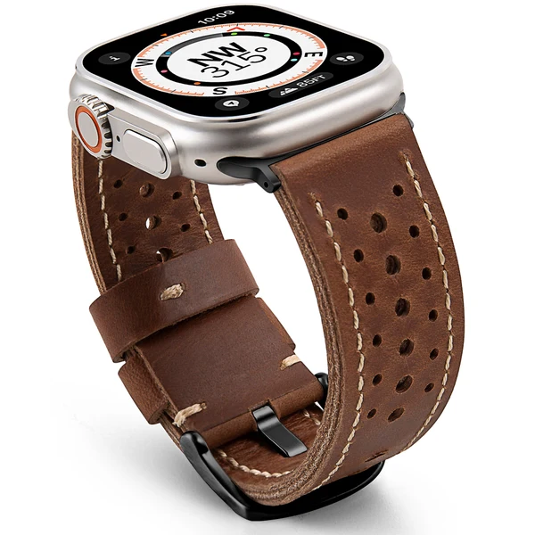 Vintage Racing Leather Band For Apple Watch — Marron / Noir / 40mm/41mm/42mm