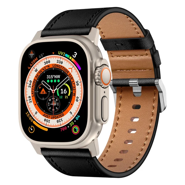 Wilderness Leather Band — Nero / Titanio / 44mm/45mm/46mm/49mm